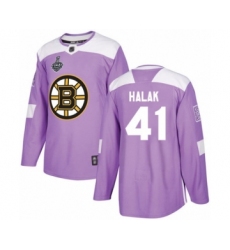 Youth Boston Bruins #41 Jaroslav Halak Authentic Purple Fights Cancer Practice 2019 Stanley Cup Final Bound Hockey Jersey