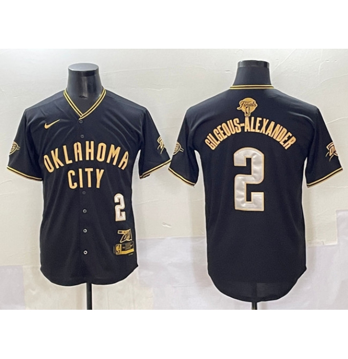 Men's Oklahoma City Thunder #2 Shai Gilgeous-Alexander Black Gold 2025 Finals Vapor Stitched Baseball Jersey
