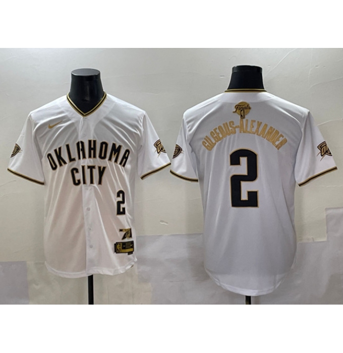 Men's Oklahoma City Thunder #2 Shai Gilgeous-Alexander White Gold 2025 Finals Vapor Stitched Baseball Jersey