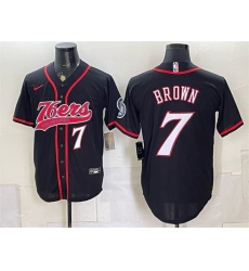 Men's Philadelphia 76ers #7 Jaylen Brown Black Cool Base Stitched Baseball Jersey