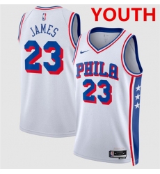 Youth Philadelphia 76ers #23 LeBron James White 2026 Association Edition Stitched Jersey