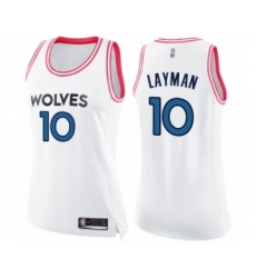 Women's Minnesota Timberwolves #10 Jake Layman Swingman White Pink Fashion Basketball Jersey