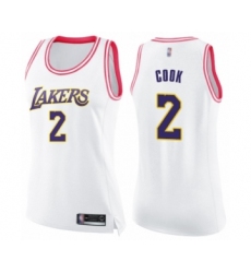 Women's Los Angeles Lakers #2 Quinn Cook Swingman White Pink Fashion Basketball Jersey