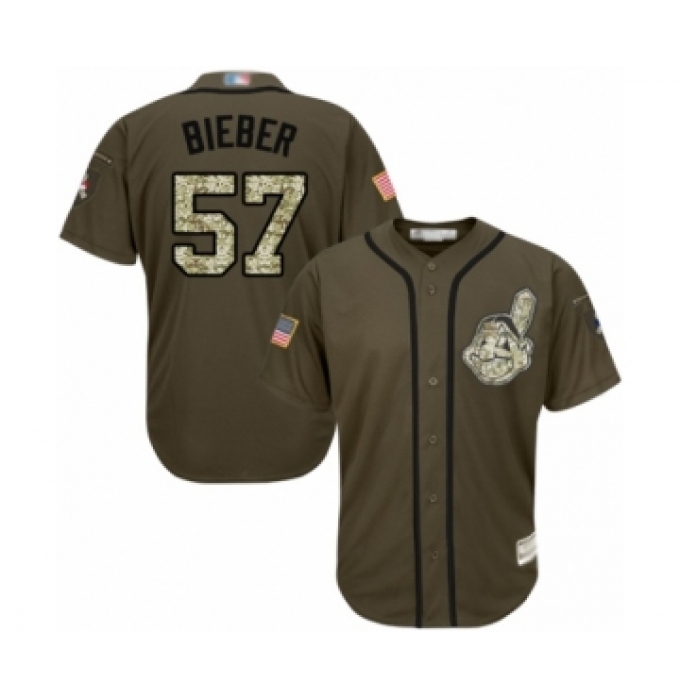 Men's Cleveland Indians #57 Shane Bieber Authentic Green Salute to Service Baseball Jersey