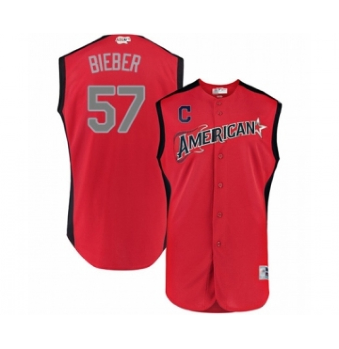 Men's Cleveland Indians #57 Shane Bieber Authentic Red American League 2019 Baseball All-Star Jersey