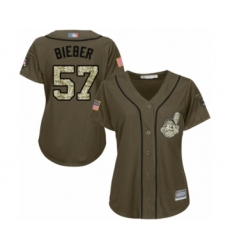 Women's Cleveland Indians #57 Shane Bieber Authentic Green Salute to Service Baseball Jersey