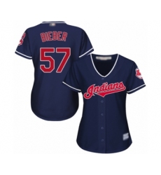 Women's Cleveland Indians #57 Shane Bieber Authentic Navy Blue Alternate 1 Cool Base Baseball Jersey