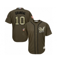Men's Milwaukee Brewers #10 Yasmani Grandal Authentic Green Salute to Service Baseball Jersey