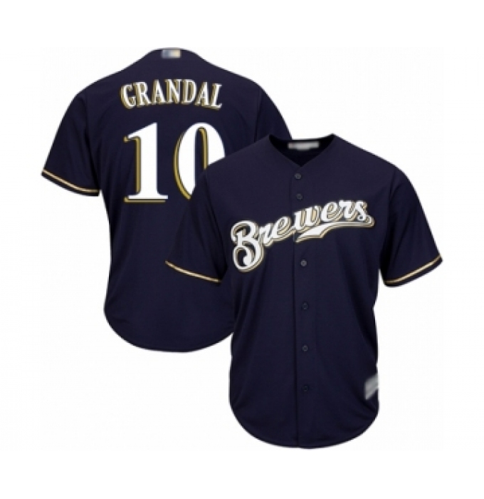 Youth Milwaukee Brewers #10 Yasmani Grandal Authentic Navy Blue Alternate Cool Base Baseball Jersey