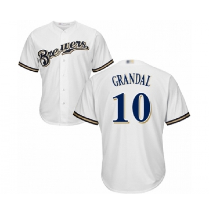 Youth Milwaukee Brewers #10 Yasmani Grandal Authentic White Alternate Cool Base Baseball Jersey