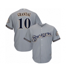 Youth Milwaukee Brewers #10 Yasmani Grandal Replica Grey Road Cool Base Baseball Jersey