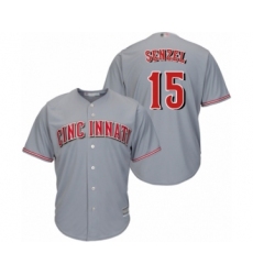Men's Cincinnati Reds #15 Nick Senzel Replica Grey Road Cool Base Baseball Jersey