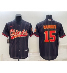 Men's Kansas City Chiefs #15 Patrick Mahomes Black With Patch Cool Base Stitched Baseball Jersey