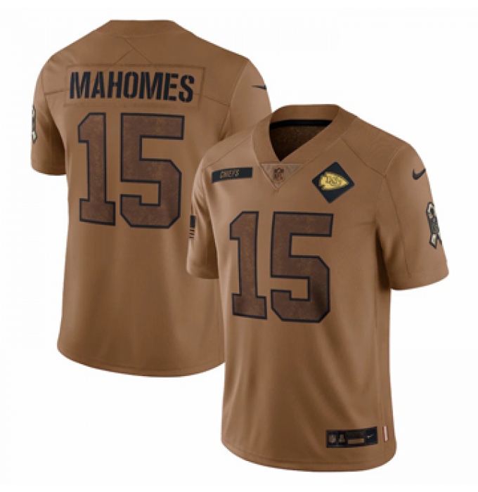 Men's Kansas City Chiefs #15 Patrick Mahomes Nike Brown 2023 Salute To Service Limited Jersey