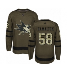 Youth San Jose Sharks #58 Dillon Hamaliuk Authentic Green Salute to Service Hockey Jersey