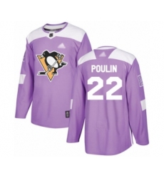 Men's Pittsburgh Penguins #22 Samuel Poulin Authentic Purple Fights Cancer Practice Hockey Jersey