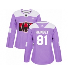 Women's Ottawa Senators #81 Ron Hainsey Authentic Purple Fights Cancer Practice Hockey Jersey