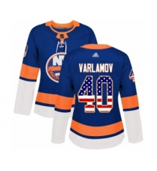 Women's New York Islanders #40 Semyon Varlamov Authentic Royal Blue USA Flag Fashion Hockey Jersey