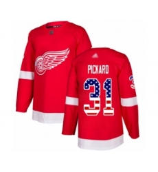 Men's Detroit Red Wings #31 Calvin Pickard Authentic Red USA Flag Fashion Hockey Jersey