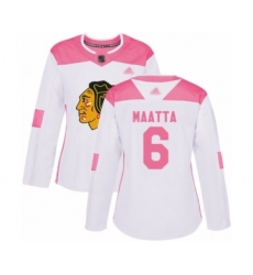 Women's Chicago Blackhawks #6 Olli Maatta Authentic White Pink Fashion Hockey Jersey