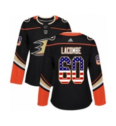 Women's Anaheim Ducks #60 Jackson Lacombe Authentic Black USA Flag Fashion Hockey Jersey