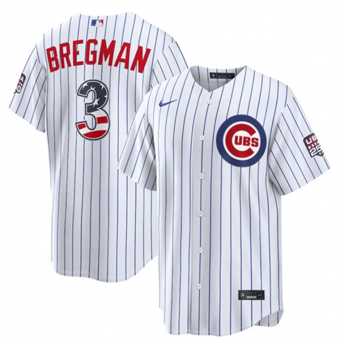 Men's Chicago Cubs #3 Alex Bregman White 2026 USA 250 Fourth of July Home Stadium Stitched Baseball Jersey