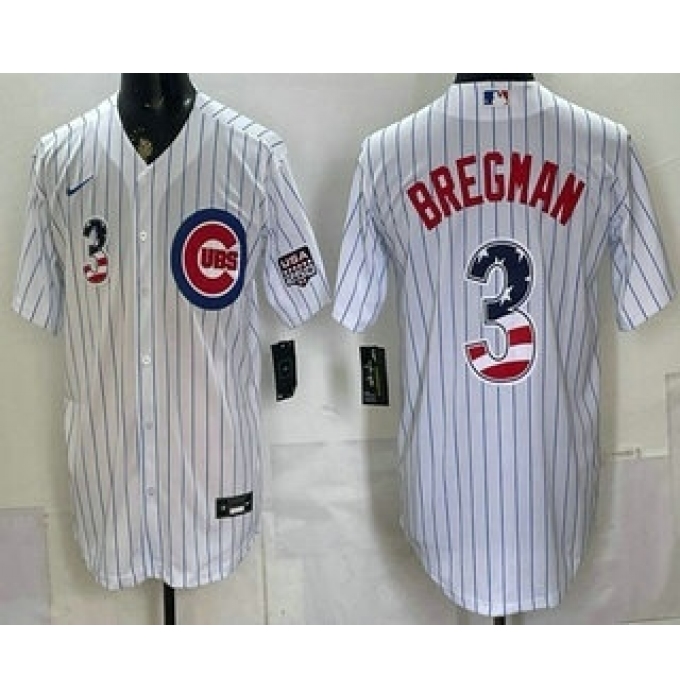 Men's Chicago Cubs #3 Alex Bregman White USA 250 Fourth of July Home Stadium Stitched Jersey