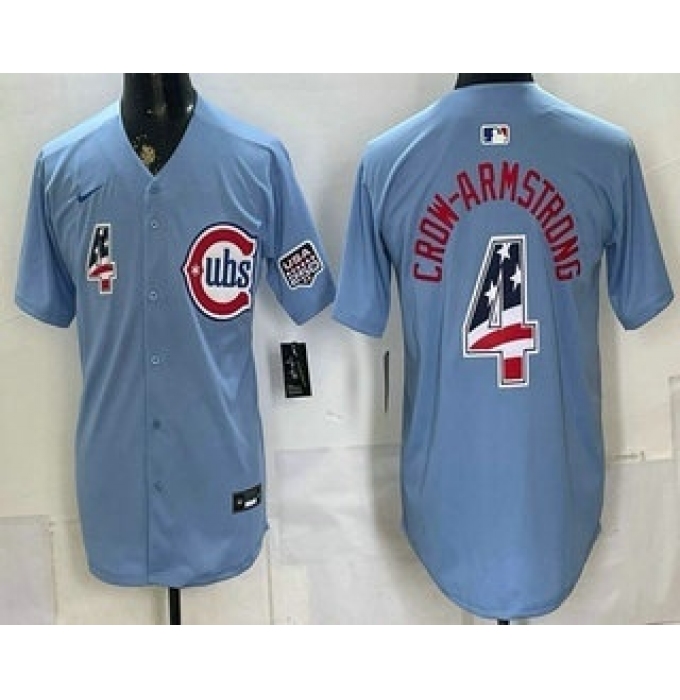 Men's Chicago Cubs #4 Pete Crow Armstrong Blue 2026 USA 250 Fourth of July Stitched Jersey