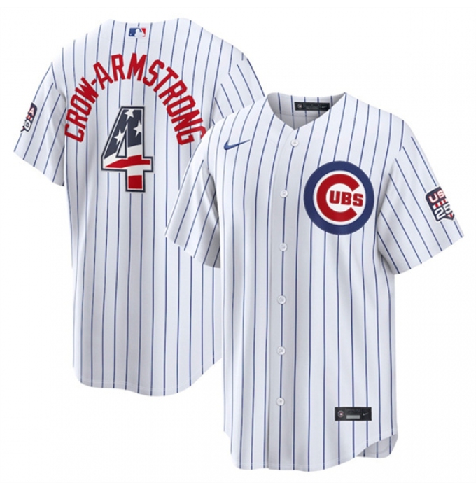 Men's Chicago Cubs #4 Pete Crow-Armstrong White 2026 USA 250 Fourth of July Home Stadium Stitched Baseball Jersey