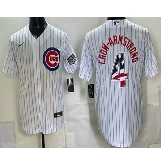 Men's Chicago Cubs #4 Pete Crow Armstrong White 2026 USA 250 Fourth of July Stitched Jersey
