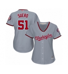 Women's Washington Nationals #51 Wander Suero Authentic Grey Road Cool Base Baseball Player Jersey