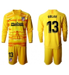 Atletico Madrid #13 Oblak Yellow Goalkeeper Long Sleeves Soccer Club Jersey