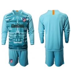 Atletico Madrid Blank Blue Goalkeeper Long Sleeves Soccer Club Jersey