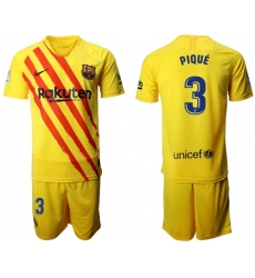 Barcelona #3 Pique Yellow Soccer Club Jersey
