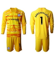 Chelsea #1 Arrizabalaga Yellow Goalkeeper Long Sleeves Soccer Club Jersey