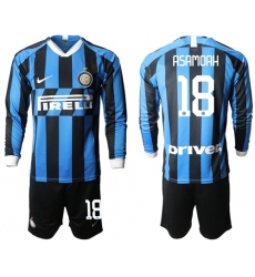 Inter Milan #18 Asamoah Home Long Sleeves Soccer Club Jersey
