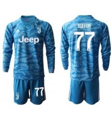 Juventus #77 Buffon Blue Goalkeeper Long Sleeves Soccer Club Jersey