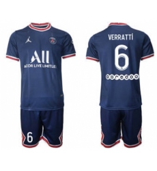 Men's Paris Saint-Germain #6 Verratti Ramos 2021-22 Blue Soccer Jersey