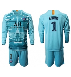 Paris Saint-Germain #1 K.Navas Light Blue Goalkeeper Long Sleeves Soccer Club Jersey
