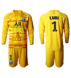 Paris Saint-Germain #1 K.Navas Yellow Goalkeeper Long Sleeves Soccer Club Jersey