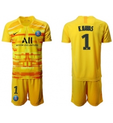 Paris Saint-Germain #1 K.Navas Yellow Goalkeeper Soccer Club Jersey