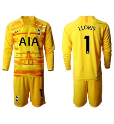 Tottenham Hotspur #1 Lloris Yellow Goalkeeper Long Sleeves Soccer Club Jersey