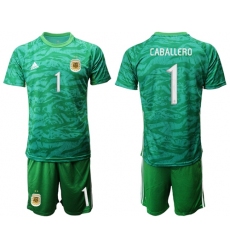 Argentina #1 Caballero Green Goalkeeper Soccer Country Jersey