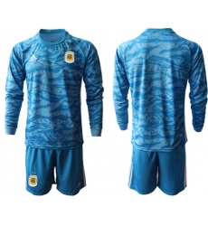 Argentina Blank Blue Long Sleeves Goalkeeper Soccer Country Jersey