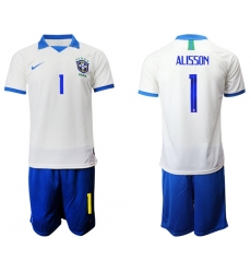Brazil #1 Alisson White Soccer Country Jersey