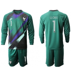France #1 LLORIS Green Goalkeeper Long Sleeves Soccer Country Jersey