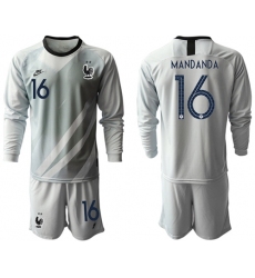 France #16 Mandanda Grey Goalkeeper Long Sleeves Soccer Country Jersey
