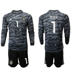 Germany #1 Neuer Black Goalkeeper Long Sleeves Soccer Country Jersey