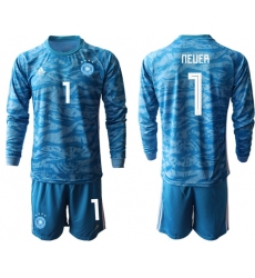 Germany #1 Neuer Blue Goalkeeper Long Sleeves Soccer Country Jersey