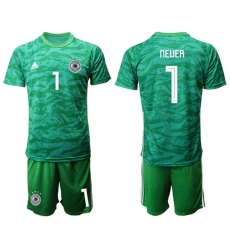 Germany #1 Neuer Green Goalkeeper Soccer Country Jersey